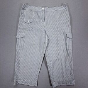 IZOD Cargo Capri Pants Womens 16 Good Navy White Striped Seersucker Cropped